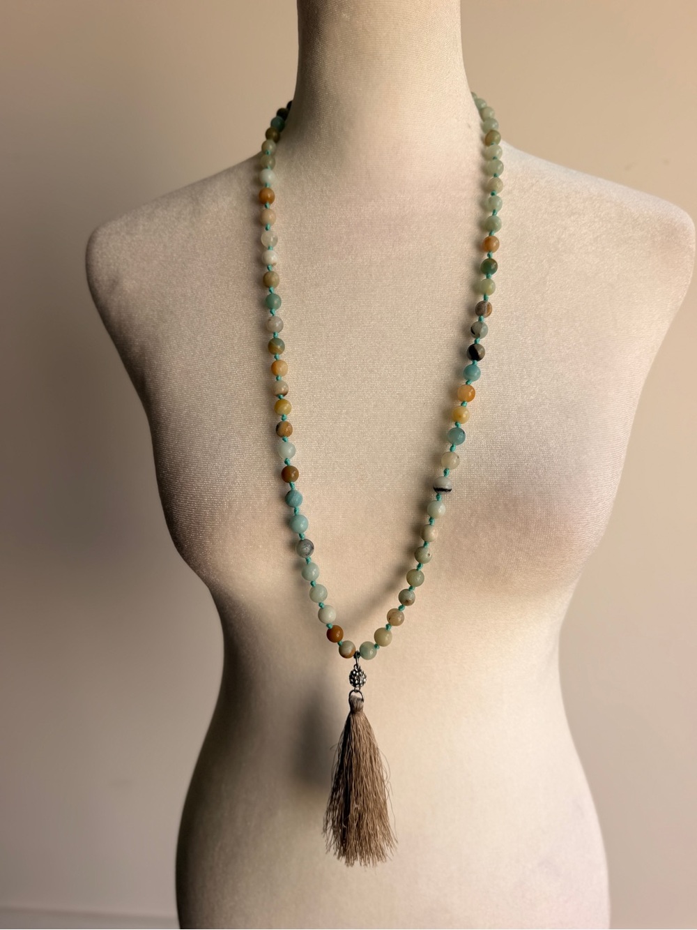 Beaded Multi-Color Amazonite Tassel Necklace - Brand Unknown